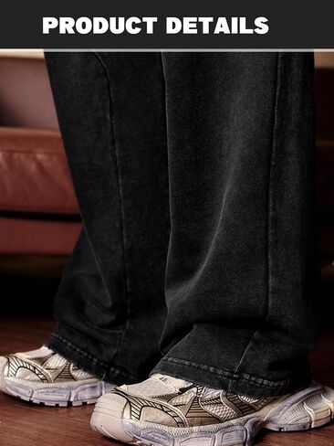 KEEPSHOWING Men's Acid Wash Athletic Sweatpants Hip Hop Big Wide Jogger Pants Cotton Streetwear Drawstring Trashion in Saudi Arabia