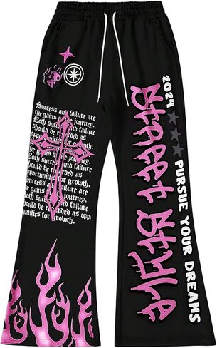 رسالة رسومية من Wdirara Men Y2K Print Flare Sweatpants الرباطين سروال القوطي مع جيوب in Kuwait