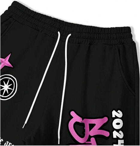 رسالة رسومية من Wdirara Men Y2K Print Flare Sweatpants الرباطين سروال القوطي مع جيوب in Kuwait