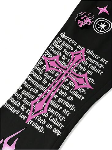 رسالة رسومية من Wdirara Men Y2K Print Flare Sweatpants الرباطين سروال القوطي مع جيوب in Kuwait