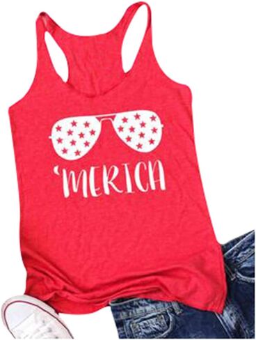 Women American Flag Sunglasses Tank Tops Summer Funny 4th of July T Shirt in Saudi Arabia