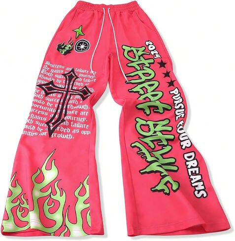 WDIRARA Men's Y2k Graphic Letter Print Flare Sweatpants Drawstring Streetwear Goth Pants with Pockets in Saudi Arabia
