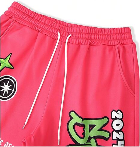 WDIRARA Men's Y2k Graphic Letter Print Flare Sweatpants Drawstring Streetwear Goth Pants with Pockets in Saudi Arabia