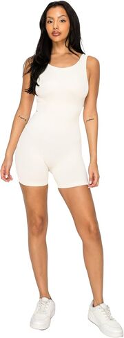LA12ST Women Premium Workout Seamless Slimming Romper Yoga Ribbed Bodycon Sculpting One Piece Tank Top Leggings in Kuwait