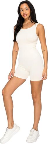 LA12ST Women Premium Workout Seamless Slimming Romper Yoga Ribbed Bodycon Sculpting One Piece Tank Top Leggings in Kuwait