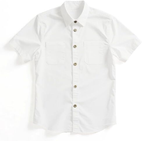 Boys Button Down Shirt Casual Short Sleeve Woven Shirts with Two Pockets for Kids 6-14 Years in Saudi Arabia