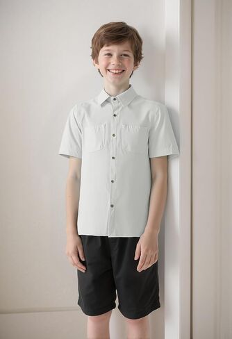 Boys Button Down Shirt Casual Short Sleeve Woven Shirts with Two Pockets for Kids 6-14 Years in Saudi Arabia