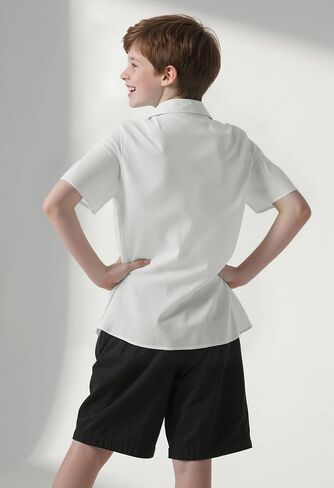 Boys Button Down Shirt Casual Short Sleeve Woven Shirts with Two Pockets for Kids 6-14 Years in Saudi Arabia