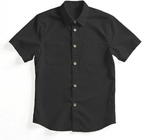 Boys Button Down Shirt Casual Short Sleeve Woven Shirts with Two Pockets for Kids 6-14 Years in Saudi Arabia