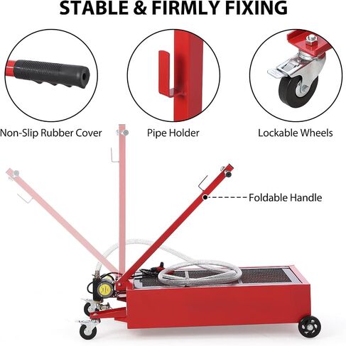 Oil Drain Pan 20-Gallon, Metal Oil Change Pan Cart with Folding Handle, Wheels, 12V Electric Pump, 76L, 8FT Hose for Motorhome, Cars, Trucks in Saudi Arabia