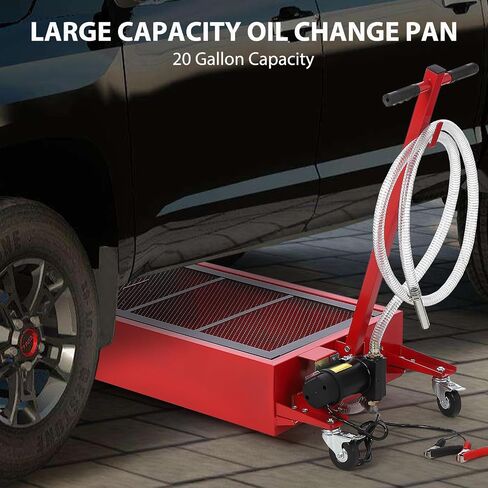 Oil Drain Pan 20-Gallon, Metal Oil Change Pan Cart with Folding Handle, Wheels, 12V Electric Pump, 76L, 8FT Hose for Motorhome, Cars, Trucks in Saudi Arabia
