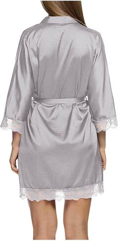 Womens Short Satin Robes Lightweight Silky Belted V-Neck Sleepwear Wedding Bridal Party Bride Bridesmaid Bathrobes in Saudi Arabia