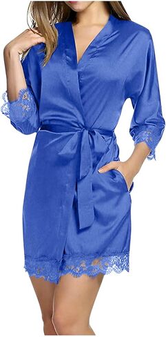 Womens Short Satin Robes Lightweight Silky Belted V-Neck Sleepwear Wedding Bridal Party Bride Bridesmaid Bathrobes in Saudi Arabia