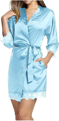 Womens Short Satin Robes Lightweight Silky Belted V-Neck Sleepwear Wedding Bridal Party Bride Bridesmaid Bathrobes in Saudi Arabia