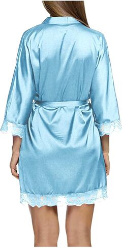 Womens Short Satin Robes Lightweight Silky Belted V-Neck Sleepwear Wedding Bridal Party Bride Bridesmaid Bathrobes in Saudi Arabia
