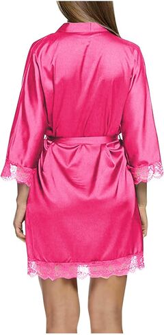 Womens Short Satin Robes Lightweight Silky Belted V-Neck Sleepwear Wedding Bridal Party Bride Bridesmaid Bathrobes in Saudi Arabia