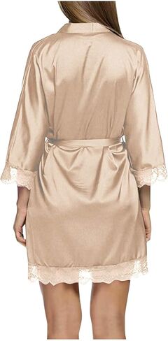 Womens Short Satin Robes Lightweight Silky Belted V-Neck Sleepwear Wedding Bridal Party Bride Bridesmaid Bathrobes in Saudi Arabia