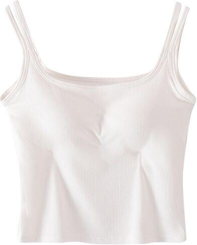 قمم CAMISOLE للنساء Summer Spaghetti Strap Basic Bated Crop مع بنيت في حمالة صدرية التمرين الرياضية اليوغا in Kuwait