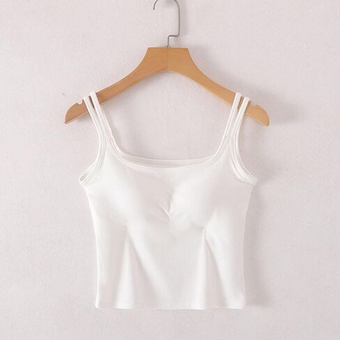 قمم CAMISOLE للنساء Summer Spaghetti Strap Basic Bated Crop مع بنيت في حمالة صدرية التمرين الرياضية اليوغا in Kuwait