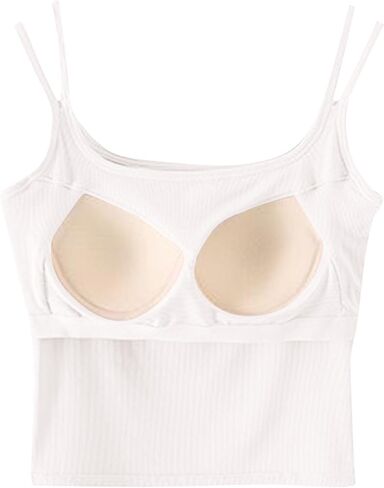 قمم CAMISOLE للنساء Summer Spaghetti Strap Basic Bated Crop مع بنيت في حمالة صدرية التمرين الرياضية اليوغا in Kuwait