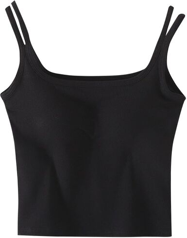 قمم CAMISOLE للنساء Summer Spaghetti Strap Basic Bated Crop مع بنيت في حمالة صدرية التمرين الرياضية اليوغا in Kuwait
