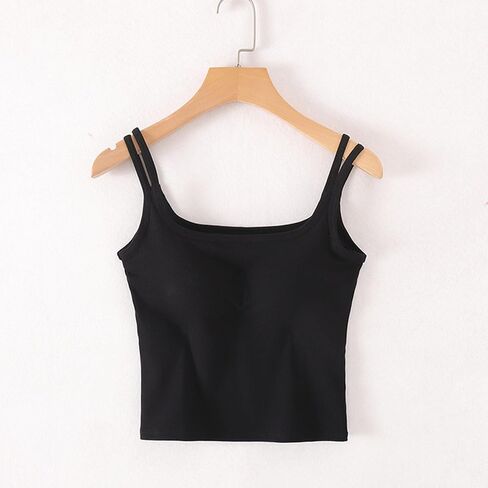 قمم CAMISOLE للنساء Summer Spaghetti Strap Basic Bated Crop مع بنيت في حمالة صدرية التمرين الرياضية اليوغا in Kuwait