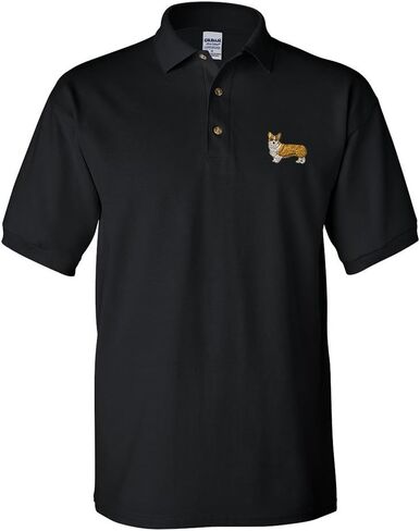 Pembroke Welsh Corgi Dog #2 Embroidery Adult Button-End Spread Short Sleeve Unisex Cotton Polo Shirt Golf Shirt - Black, Large in Saudi Arabia