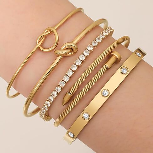 18 ك K مطلي بالذهب مطلي بسوار Bangle Scuft Cuff المجوهرات للنساء المجوهرات مجموعة للنساء هدية مع صندوق in Kuwait