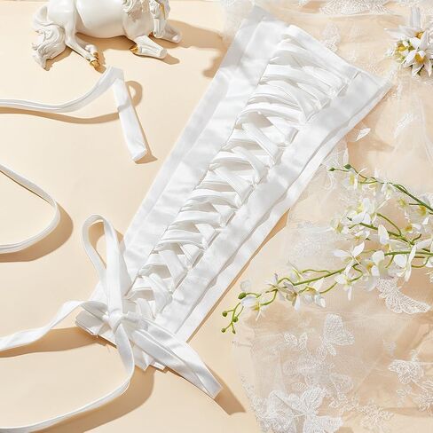 AHANDMAKER Wedding Gown Corset Kit Zipper Replacement, 18.9x9.5 Adjustable Fit Satin Corset Back Kit Lace Up with Lace up Dress Cord Back for Formal Prom Dress, Zipper Extender for Dress(White) in Saudi Arabia