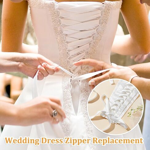 AHANDMAKER Wedding Gown Corset Kit Zipper Replacement, 18.9x9.5 Adjustable Fit Satin Corset Back Kit Lace Up with Lace up Dress Cord Back for Formal Prom Dress, Zipper Extender for Dress(White) in Saudi Arabia