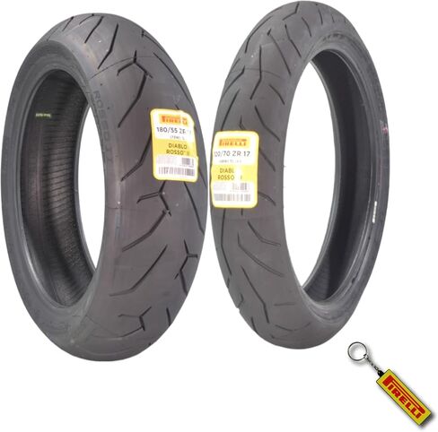 Pirelli Diablo Rosso II 120/70 ZR 17 M/C (58W) TL (K) Front & 180/55 ZR 17 M/C (73W) TL Rear Motorcycle Tire- Sport Performance Road Use Tire Set with Keychain in Saudi Arabia
