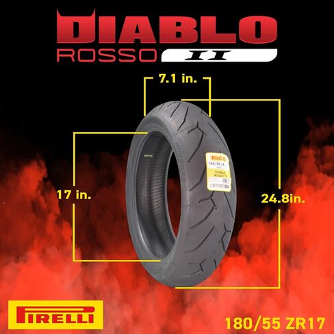 Pirelli Diablo Rosso II 120/70 ZR 17 M/C (58W) TL (K) Front & 180/55 ZR 17 M/C (73W) TL Rear Motorcycle Tire- Sport Performance Road Use Tire Set with Keychain in Saudi Arabia