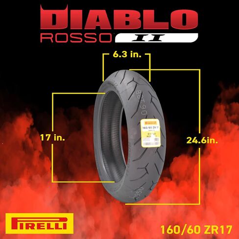 Pirelli Diablo Rosso II 120/70 ZR 17 M/C (58W) TL (K) Front & 180/55 ZR 17 M/C (73W) TL Rear Motorcycle Tire- Sport Performance Road Use Tire Set with Keychain in Saudi Arabia