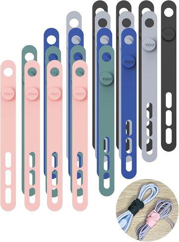 TOPK 30 حزمة منظم سلك، روابط إدارة منظم كابلات السيليكون قابلة لإعادة الاستخدام مع مواد سميكة وواسعة عالية المرونة وصديقة للبيئة لإدارة الكابلات المتعددة in Kuwait