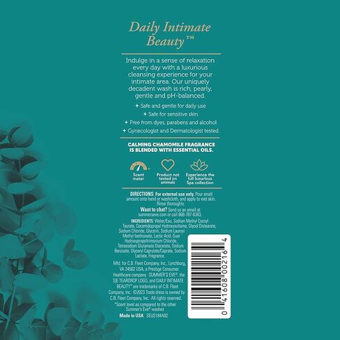 غسل حميمي عشية الصيف اليومي ، والتطهير الفاخر في جميع أنحاء غسل الجسم الأنثوي ، وغسل أنثوي متلازم في البابونج ، زجاجة 12 أوقية in Kuwait