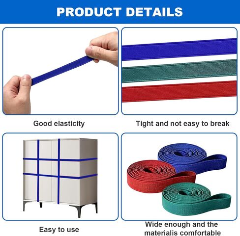 12Pcs Extra Large Moving Rubber Bands,42" 36" 30"Extra Strength Mover Rubber Bands for Furniture,Moving Blanket Rubber Bands,Elastic Moving Bands for Mover Packing Pallet Blanket Boxes(Red,Blue,Green) in Saudi Arabia