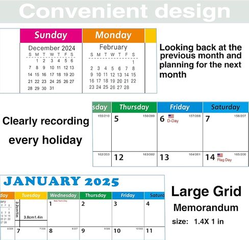 24" x 36" 2025 Wall Calendar, Folded Wet & Dry Erase Wall Calendar 12 Month, Annual Yearly Planner Yearly Laminated Calendar 2025 Horizontal/Vertical, with Julian Dates in Saudi Arabia