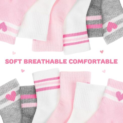 Shihanee 6 Pairs Socks for Girls Kids Pink Crew Athletic Socks with Stripes Heart 4-12 Years Old Cotton Back to School Gift in Kuwait