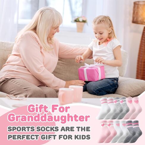 Shihanee 6 Pairs Socks for Girls Kids Pink Crew Athletic Socks with Stripes Heart 4-12 Years Old Cotton Back to School Gift in Kuwait