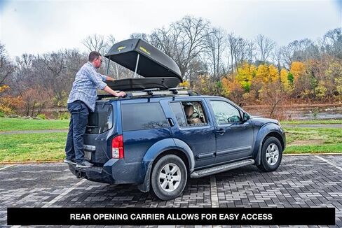 شركة Jegs Rooftop Cargo Carrier لتخزين السيارات - حاملة شحن رف كبيرة - تخزين شاق على مدفوعات الطقس - مصنوعة في الولايات المتحدة الأمريكية - 18 قدم مكعب - 110 رطل - حاملة شحن هيرو الصلبة in Kuwait