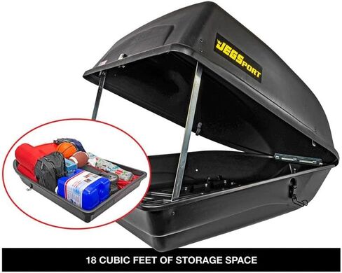 شركة Jegs Rooftop Cargo Carrier لتخزين السيارات - حاملة شحن رف كبيرة - تخزين شاق على مدفوعات الطقس - مصنوعة في الولايات المتحدة الأمريكية - 18 قدم مكعب - 110 رطل - حاملة شحن هيرو الصلبة in Kuwait