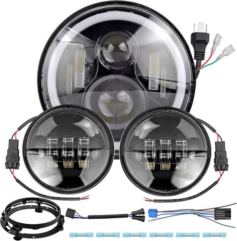 المصباح الأمامي للدراجات النارية LED 7 بوصة متوافقة مع H-A-Rley ، مصباح LED المعتمد من DOT مع قوس تصاعد 7 بوصة ، 4250LM 6000K White 2600LM 3500K AMBER ، IP67 Watweproof in Kuwait