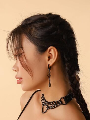 Sacina Silver-tone-tone Teardrop Spike Hoop Earrings, Star Earrings, Grunge Earrings, Emo Earrings, Punk Earrings, Y2k Earrings, Gothic Earrings, Christmas Jewelry Gift for Women in Kuwait