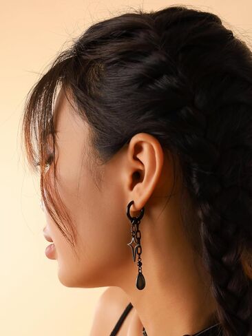 Sacina Silver-tone-tone Teardrop Spike Hoop Earrings, Star Earrings, Grunge Earrings, Emo Earrings, Punk Earrings, Y2k Earrings, Gothic Earrings, Christmas Jewelry Gift for Women in Kuwait