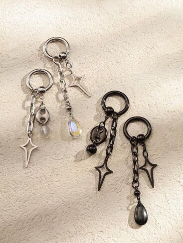 Sacina Silver-tone-tone Teardrop Spike Hoop Earrings, Star Earrings, Grunge Earrings, Emo Earrings, Punk Earrings, Y2k Earrings, Gothic Earrings, Christmas Jewelry Gift for Women in Kuwait