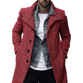 utcoco Men's Plaid Trench Coat Lapel Single Breasted Peacoat 2024 Fall Winter Overcoat With Pockets in Kuwait