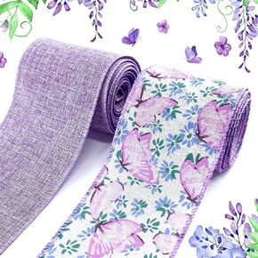Floral Wired Edge Ribbons 2.5inch 10 Yards, Flower Gift Wrapping Ribbon for Holiday Party Wrapping DIY Craft Party Decoration Wreaths Bow in Kuwait