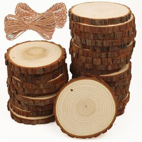 Natural Wood Slices 30 Pcs 2-2.4 Inches Craft Unfinished Wood Kit Predrilled Wooden Rounds with Bark, Wood Circles with Hole, Wood Slices for Crafts Ideal for DIY Projects, Christmas Ornaments in Saudi Arabia