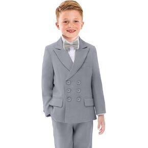 Boys Suit Formal 4 Piece Double Breasted Tuxedo Suits Slim Fit Kids Wedding Outfit Blazer Vest Pants Bow Tie Set in Kuwait