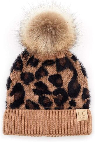 ScarvesMe Exclusive Kids Leopard Animal Knit Warm Winter Beanie Skull Cap Hat with Pom in Saudi Arabia